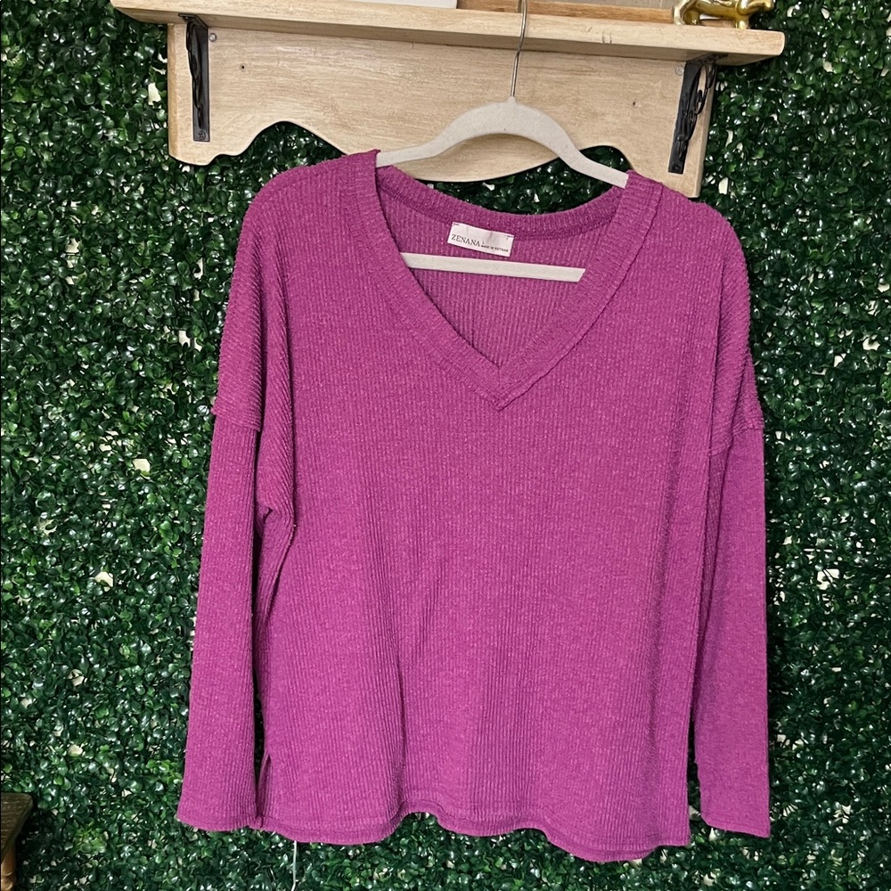 Zenana Outfitters Women's Long Sleeve Purple Top